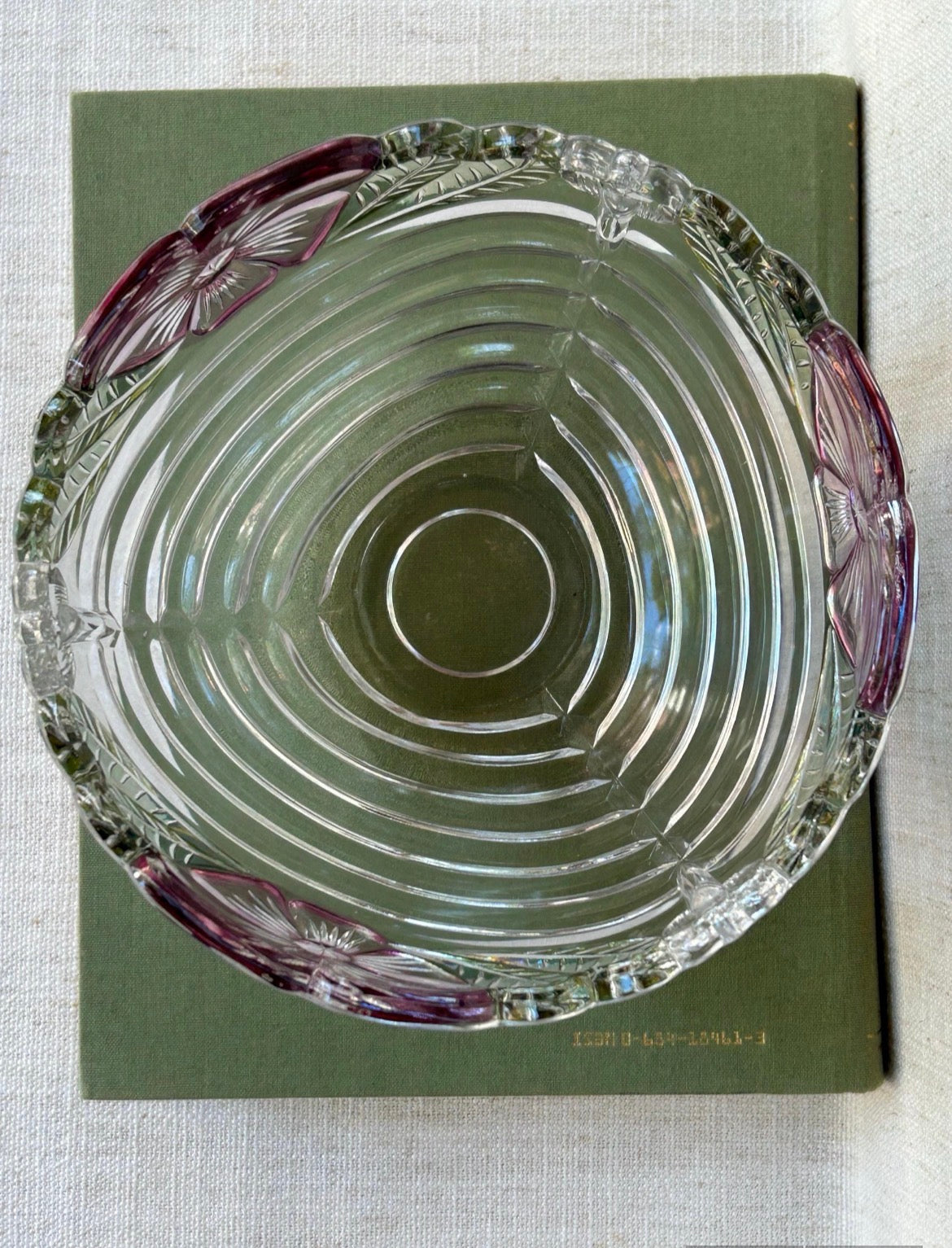Anna Hütte Rose Petals 24% Lead Crystal Bowl – 8” Iridescent Vintage Glass Only 1 available