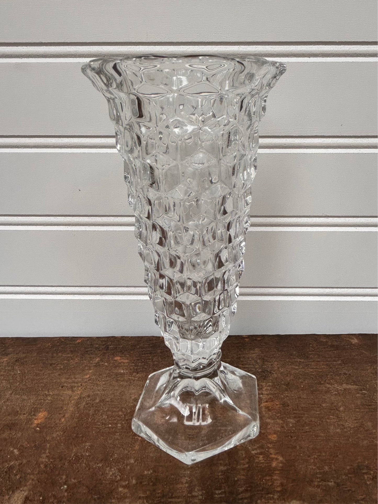 Vintage Astoria Glass Vase | Pressed Glass Floral Vase | 8.25” Tall
