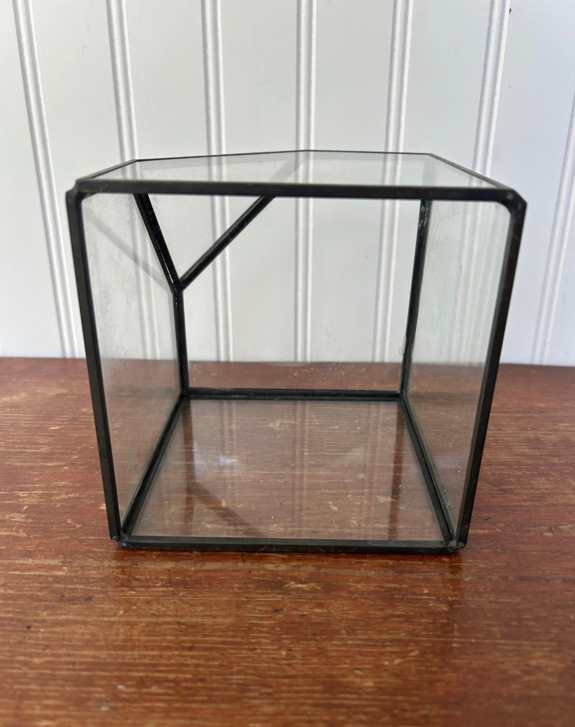 Geometric Glass Terrarium Display Box – Black Metal Frame Minimalist Terrarium – Modern Tabletop Greenhouse