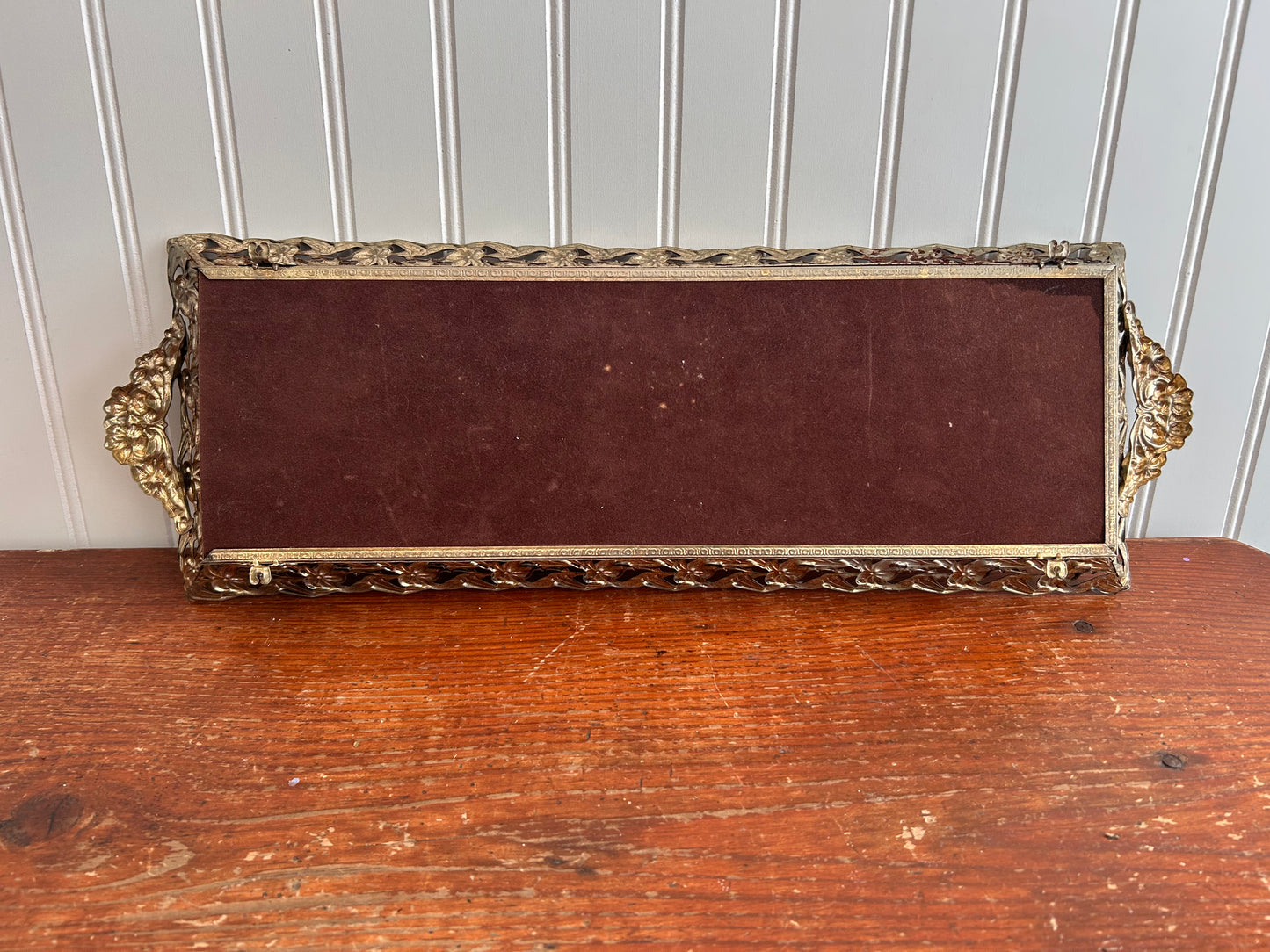 Antique Footed Vanity Mirror | Ornate Frame | 20.25” x 6.75”