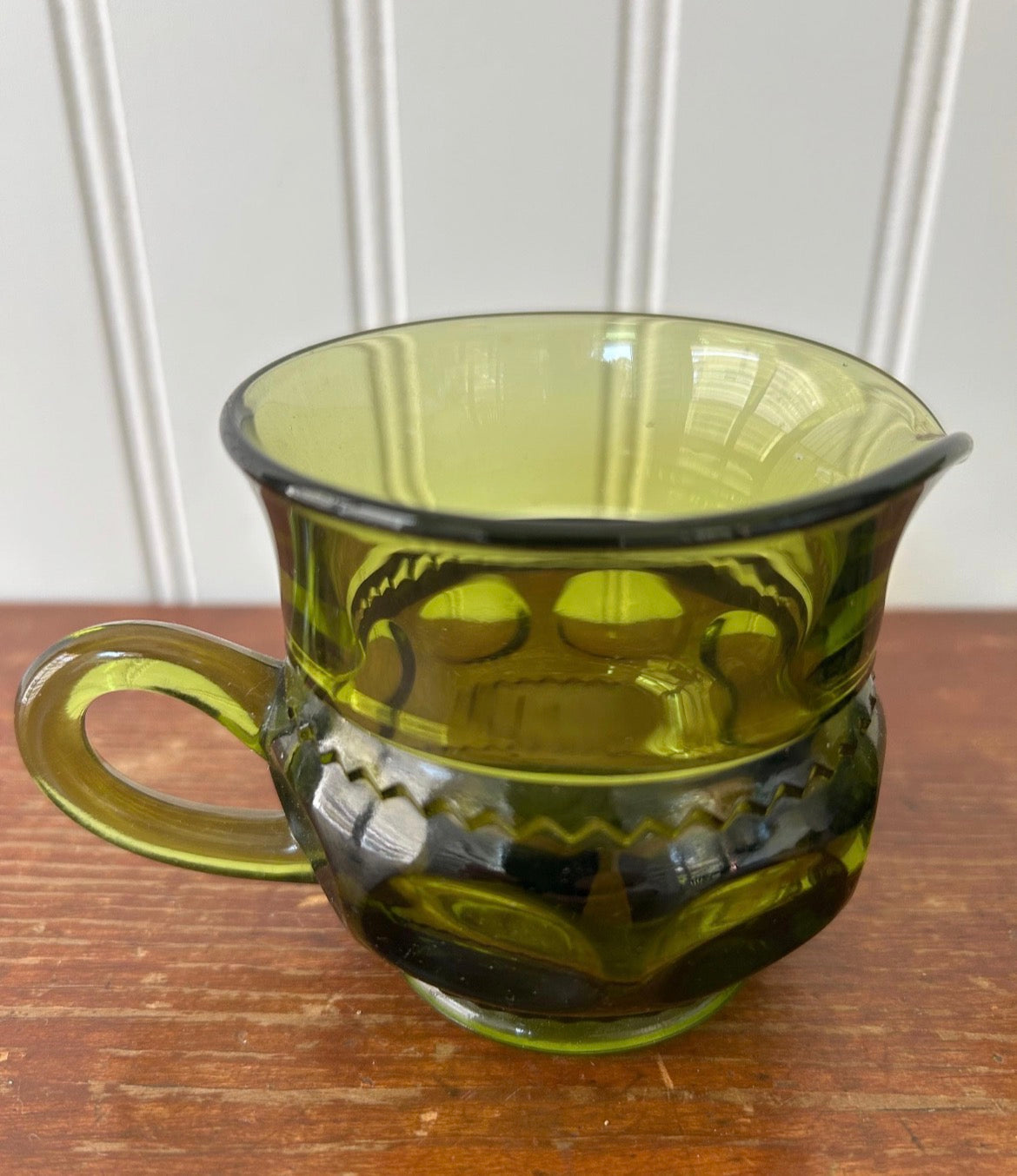 Indiana Glass Kings Crown Thumbprint Sugar & Creamer Set – Vintage Olive Green Pressed Glass