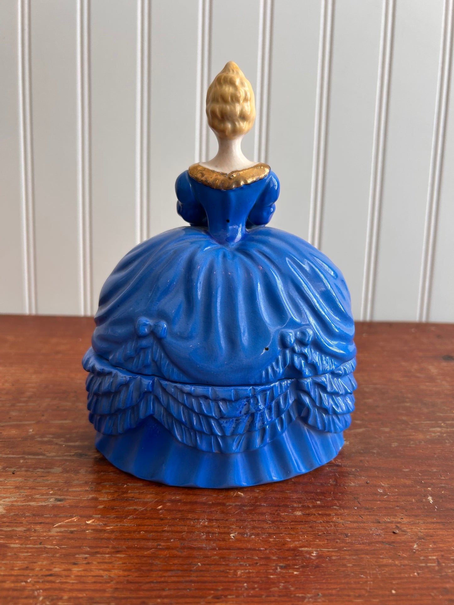 Vintage Blue Porcelain Lady Trinket Box | Made in Japan
