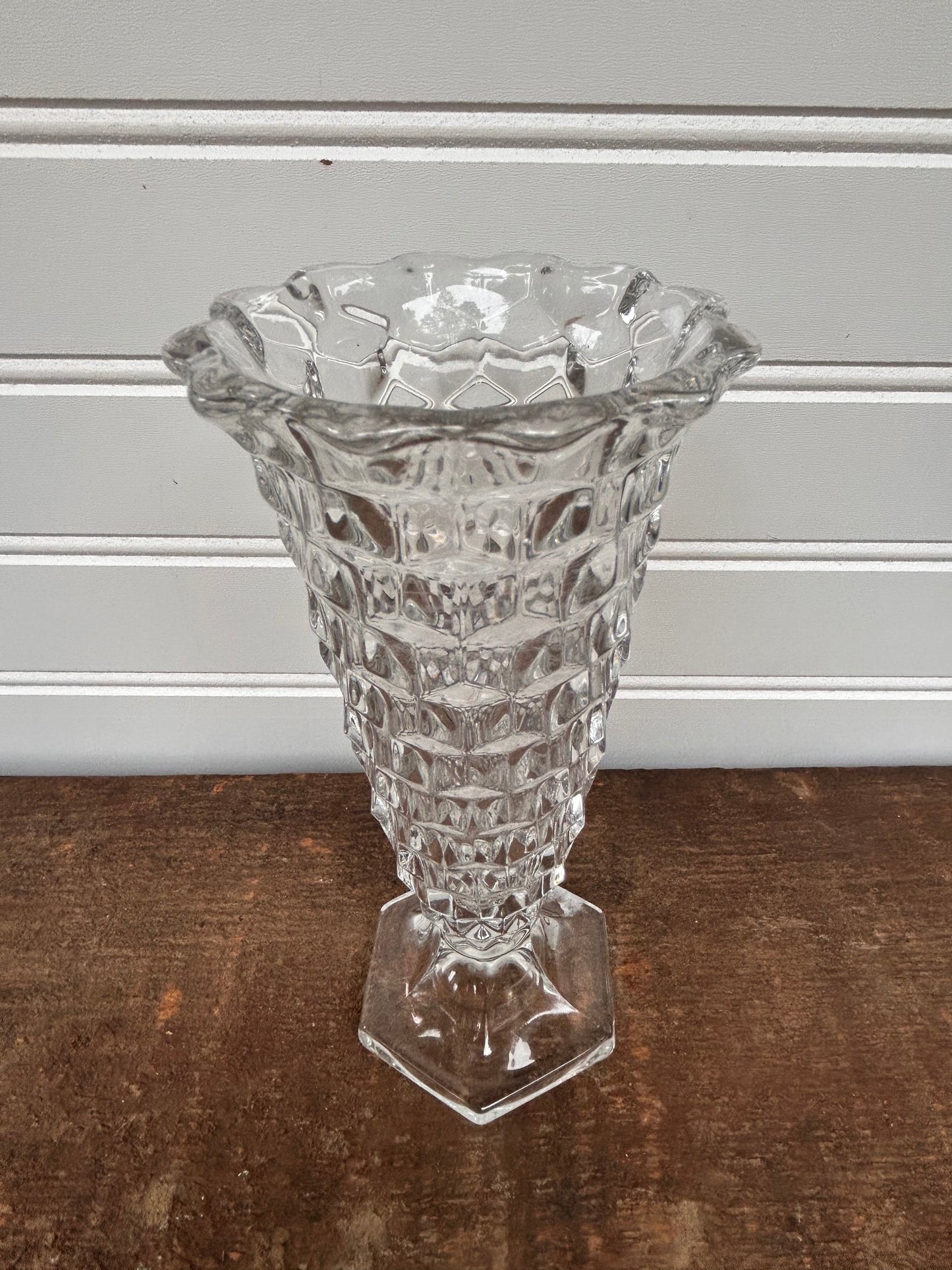 Vintage Astoria Glass Vase | Pressed Glass Floral Vase | 8.25” Tall