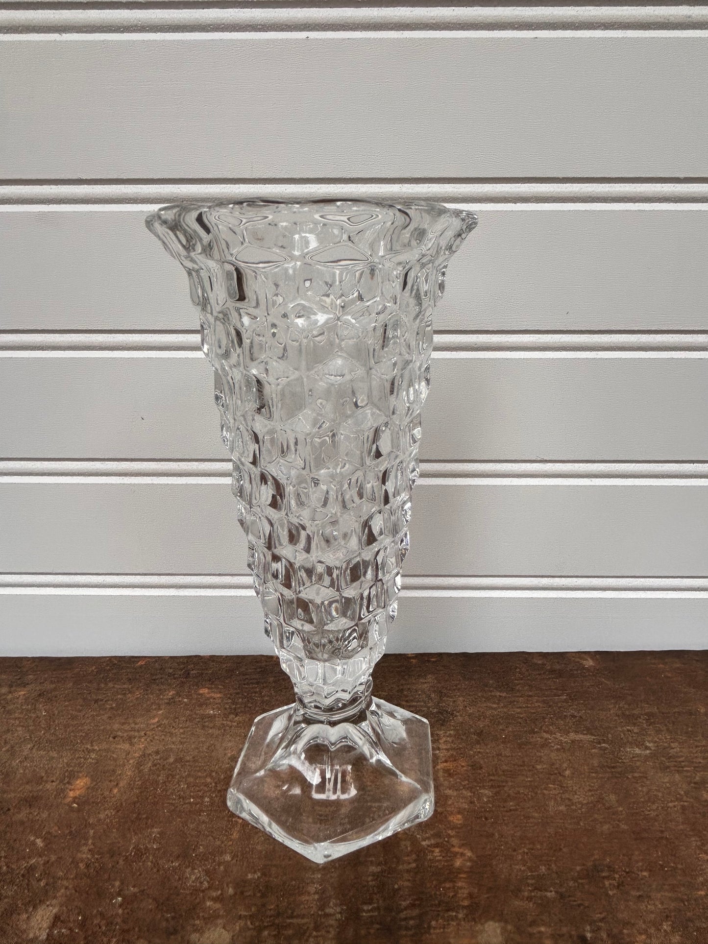 Vintage Astoria Glass Vase | Pressed Glass Floral Vase | 8.25” Tall