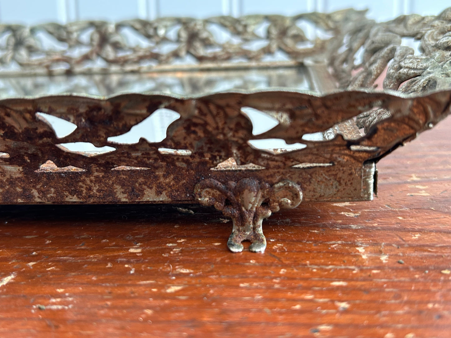 Antique Footed Vanity Mirror | Ornate Frame | 20.25” x 6.75”