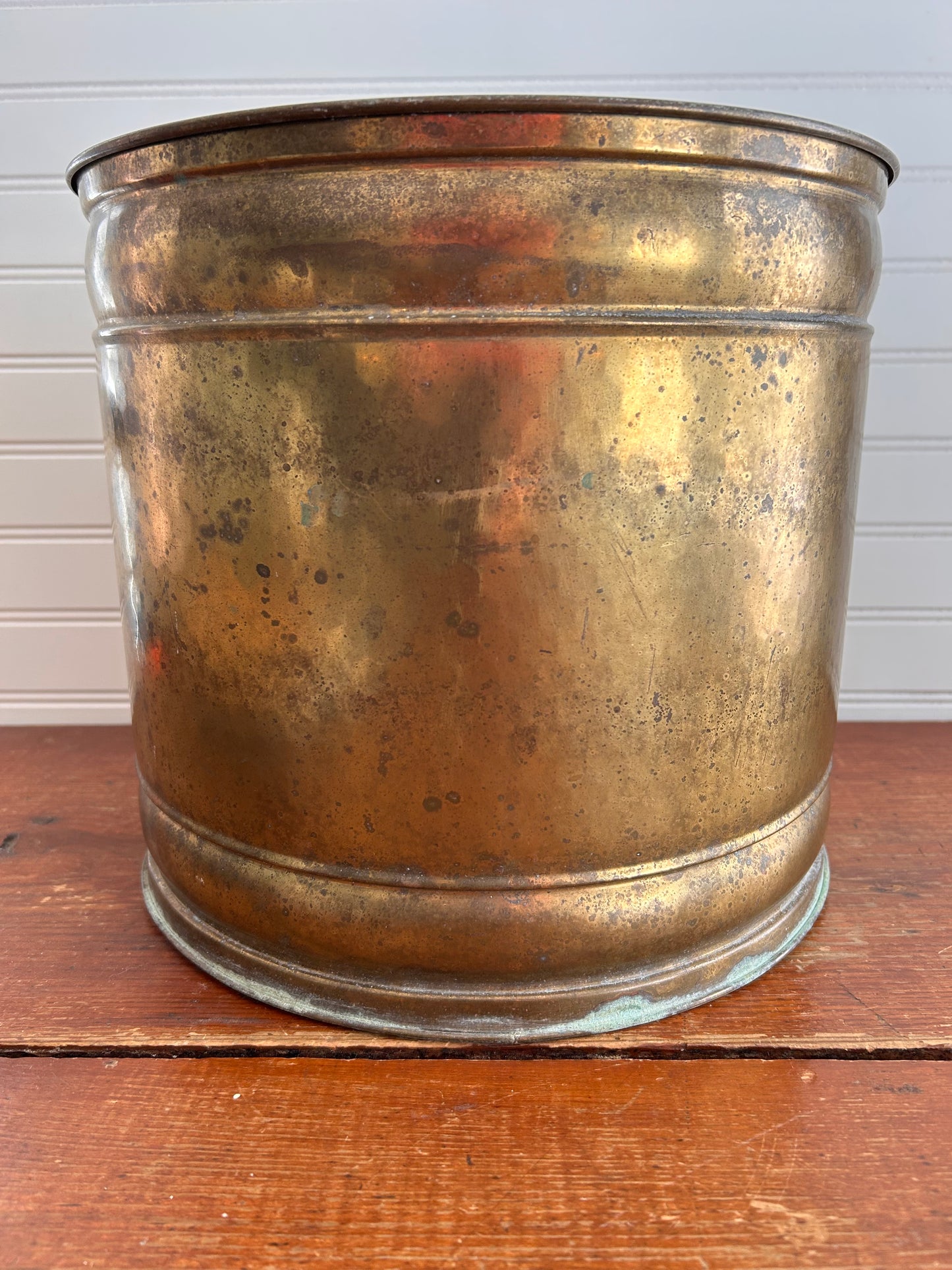 Vintage Brass Planter with Aged Patina – Large Brass Cachepot – Vintage Brass Plant Pot