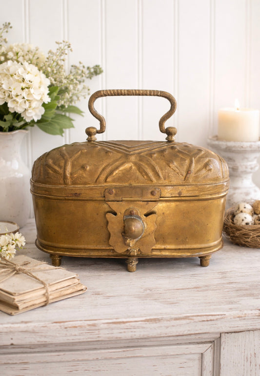 Antique Brass Cricket Box with Pierced Cross Motifs
Large Lidded Incense or Curio Box