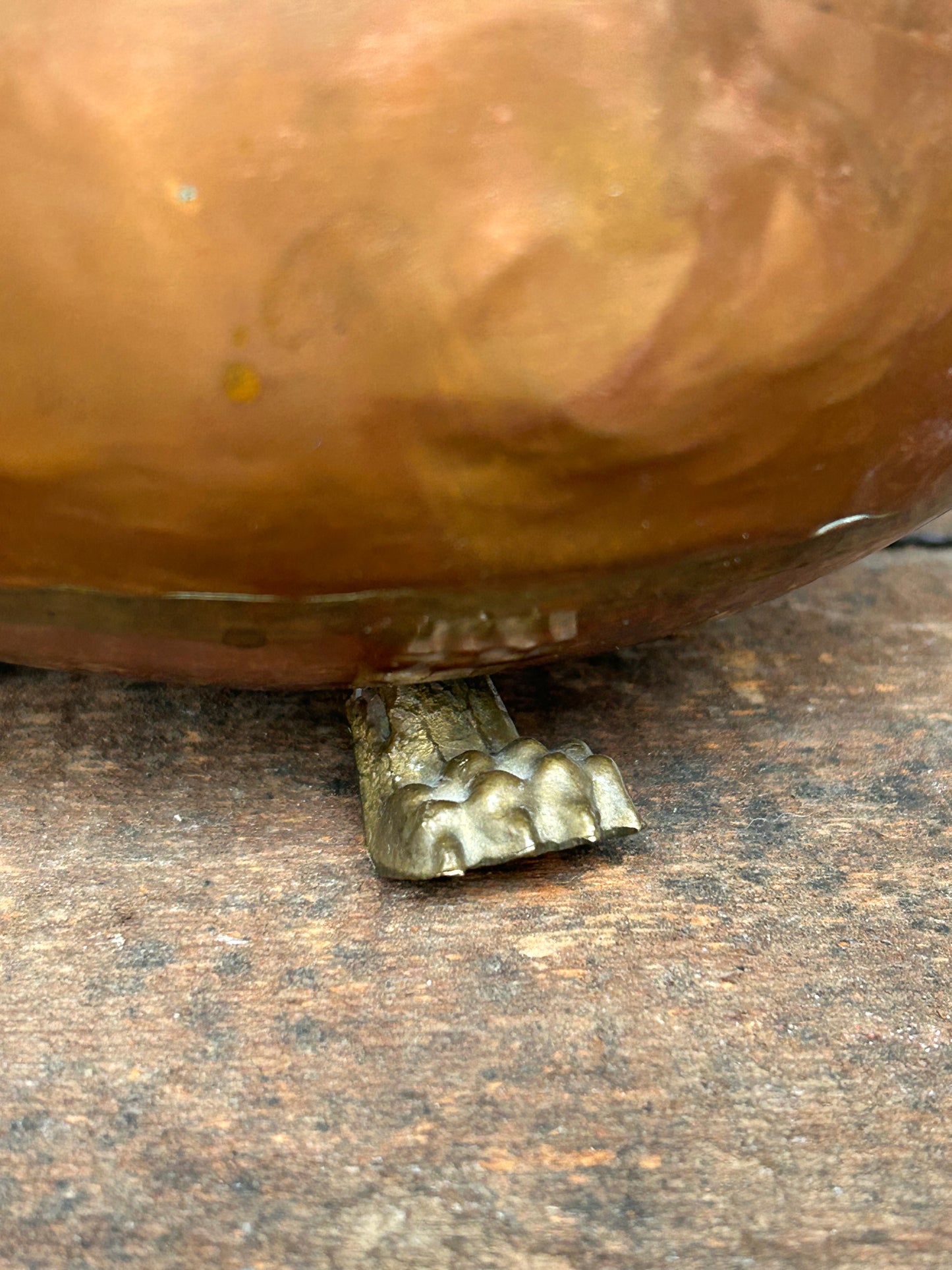 Antique Copper Cachepot with Brass Lion Handles
