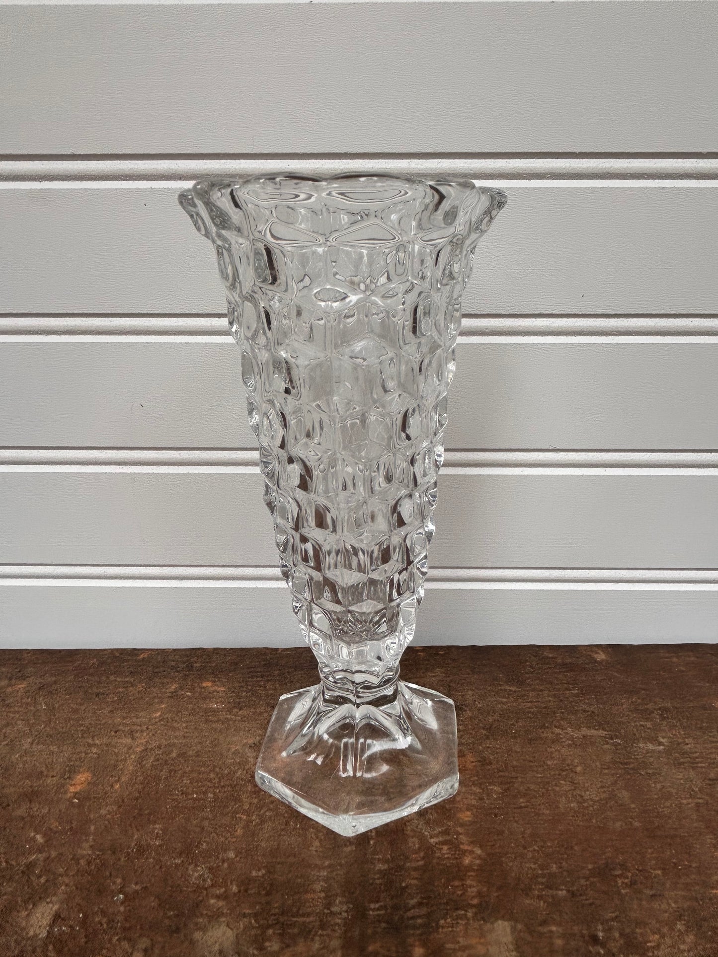 Vintage Astoria Glass Vase | Pressed Glass Floral Vase | 8.25” Tall