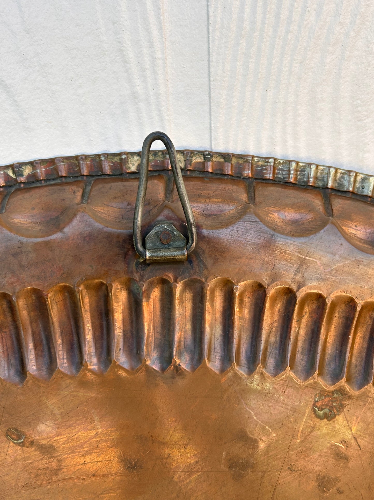 Antique Copper Tray Table with Carved Folding Wood Base