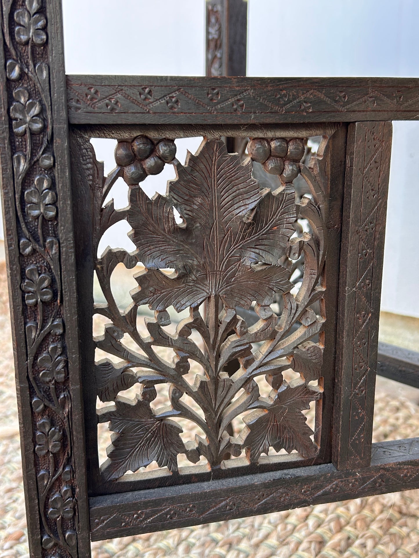 Antique Copper Tray Table with Carved Folding Wood Base