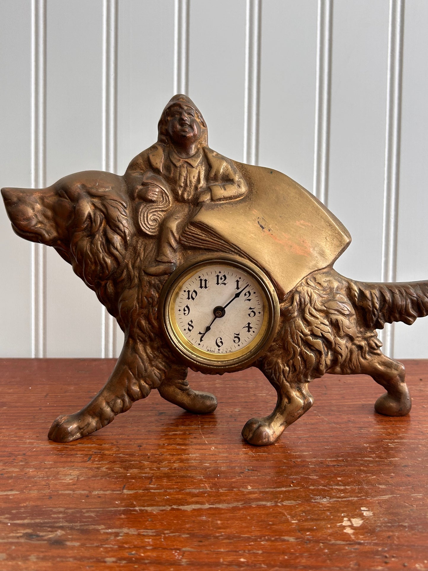 Antique Figural Brass Dog Clock | Wind-Up | Made in USA