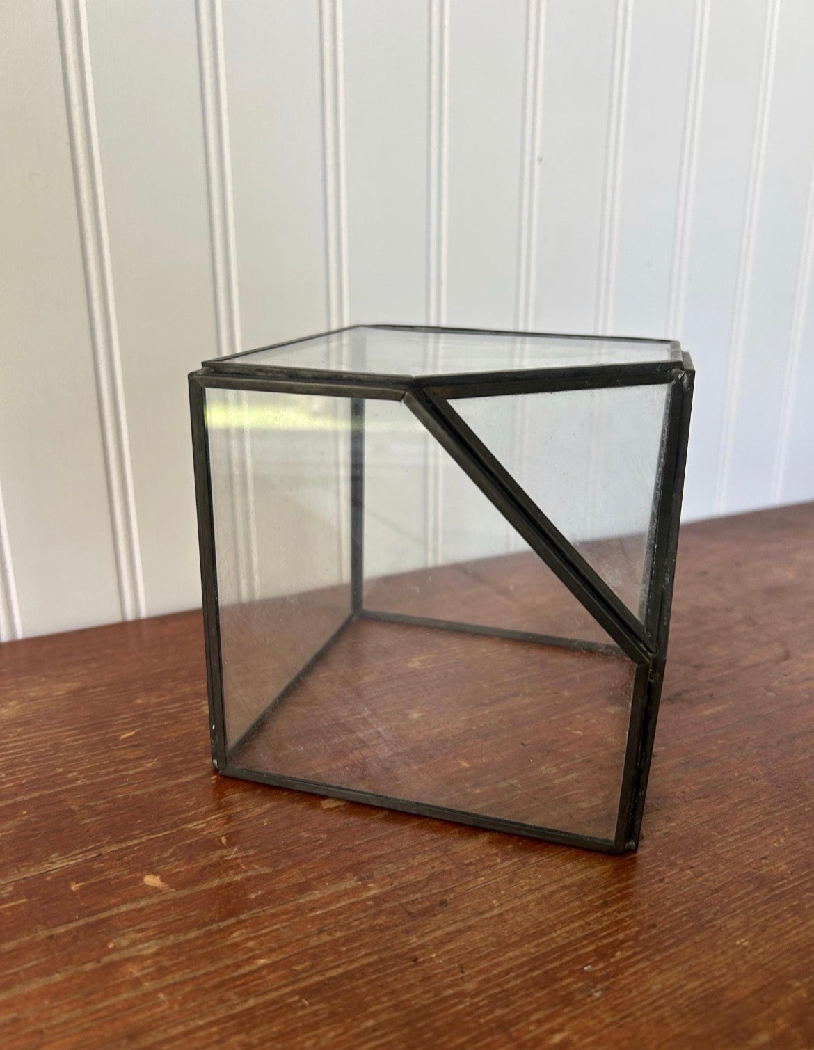 Geometric Glass Terrarium Display Box – Black Metal Frame Minimalist Terrarium – Modern Tabletop Greenhouse