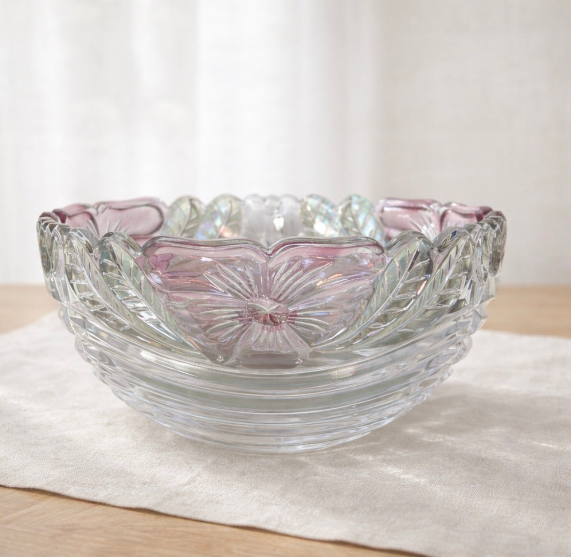 Anna Hütte Rose Petals 24% Lead Crystal Bowl – 8” Iridescent Vintage Glass                                   Only 1 available