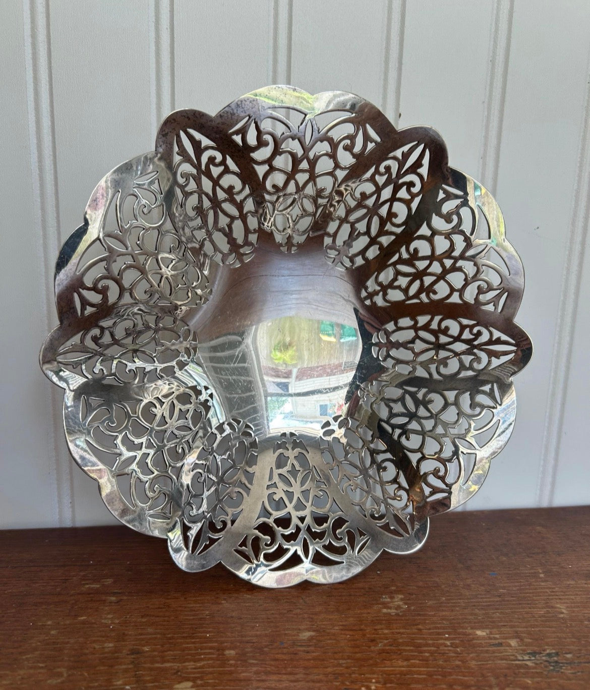 Vintage Silverplate Pierced Love Lace Bowl | Ornate Filigree Vanity Dish