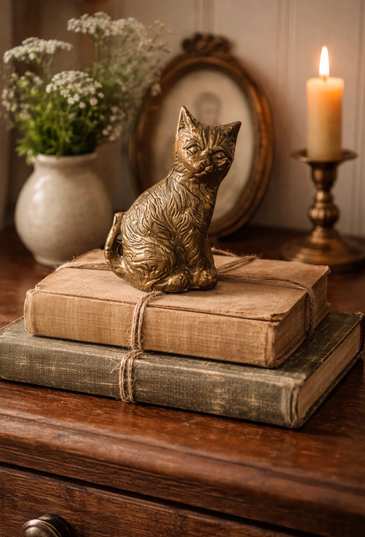 Vintage Brass Cat Figurine for Shelves & Collected Interiors