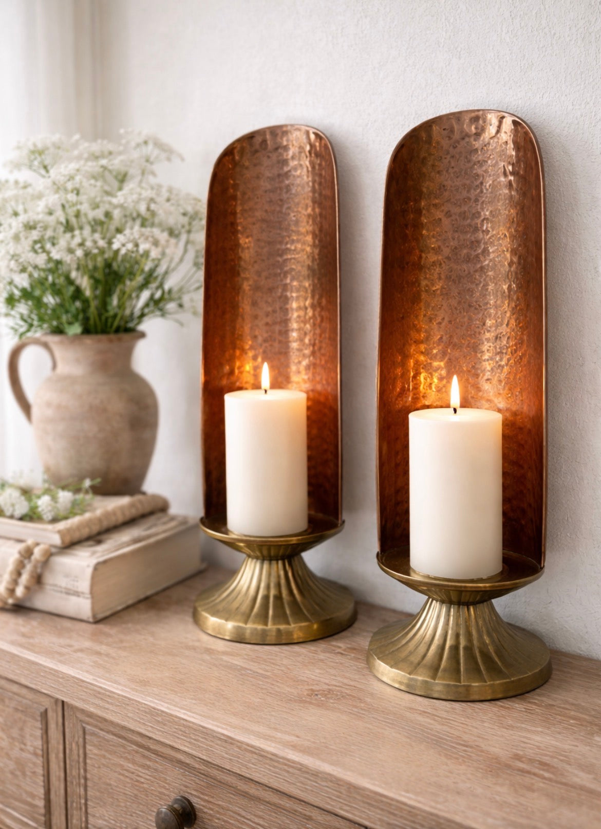 Vintage Hammered Copper & Brass Wall Sconces