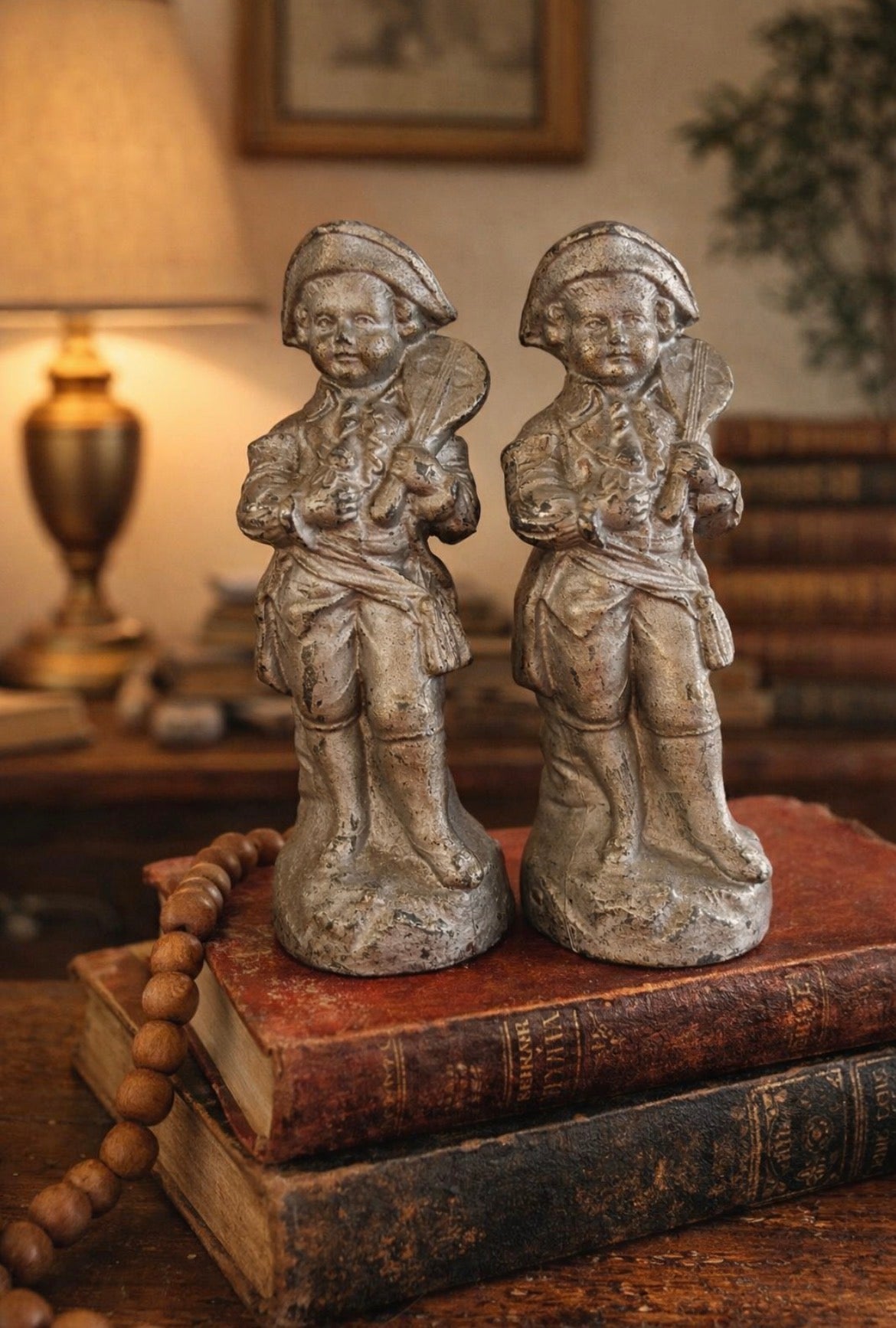 Vintage Metal Colonial Musician Figurines – Set of Two