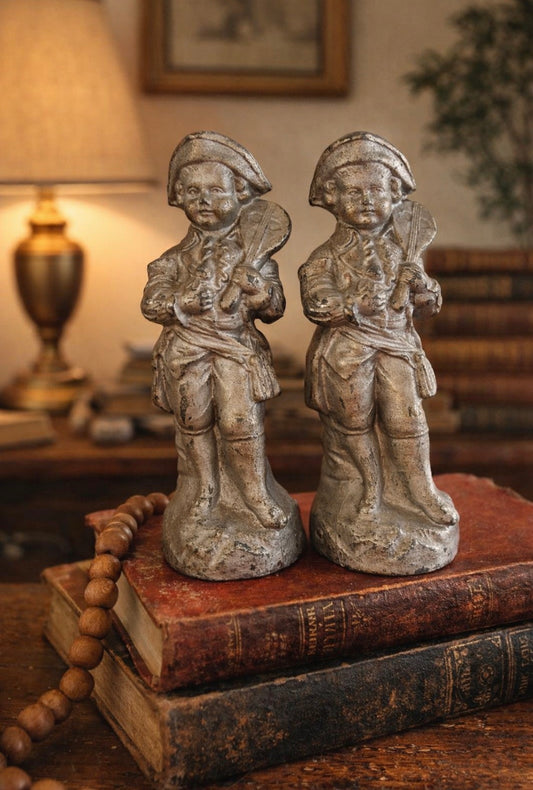 Vintage Metal Colonial Musician Figurines – Set of Two