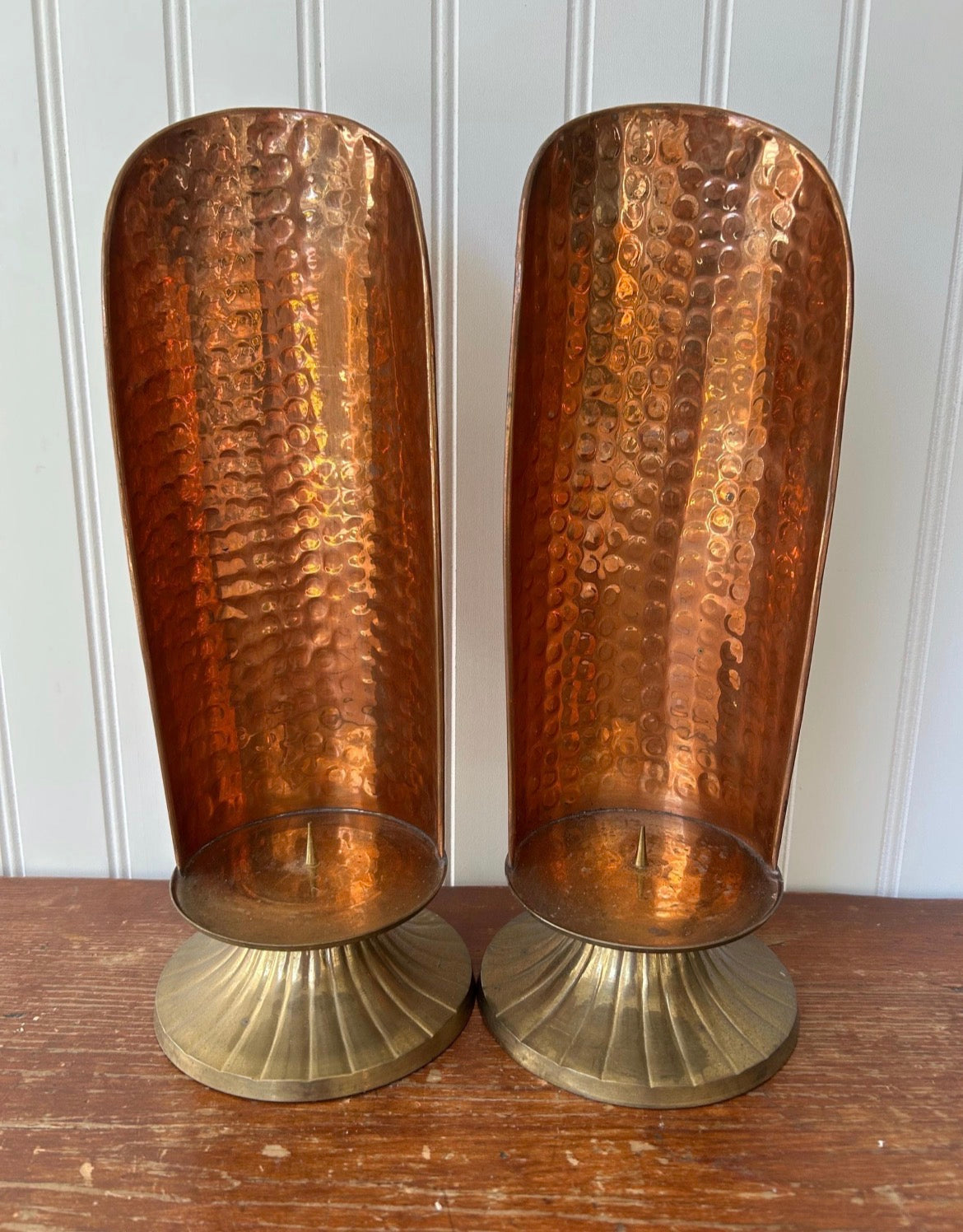 Vintage Hammered Copper & Brass Wall Sconces