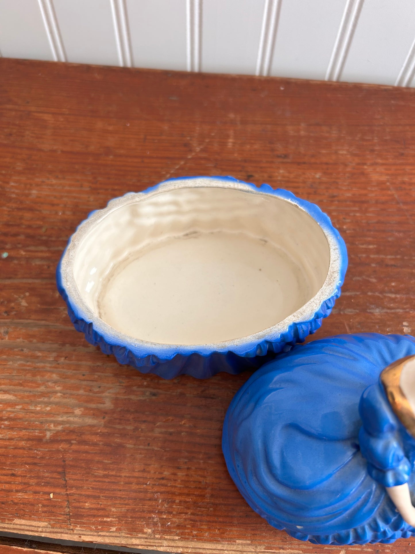 Vintage Blue Porcelain Lady Trinket Box | Made in Japan