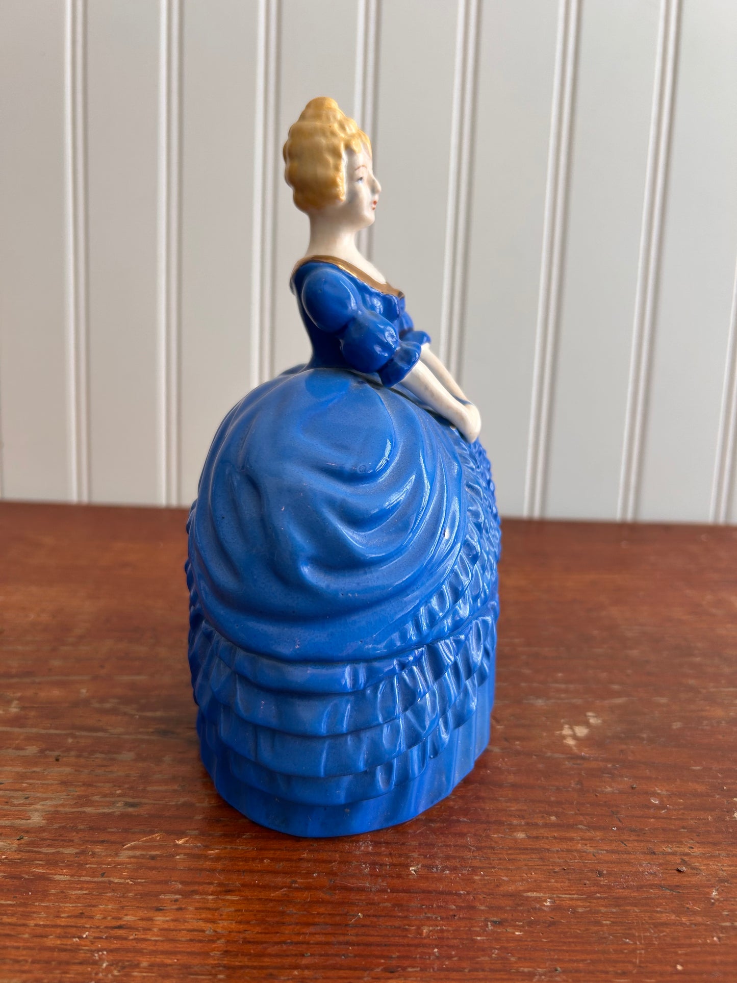 Vintage Blue Porcelain Lady Trinket Box | Made in Japan