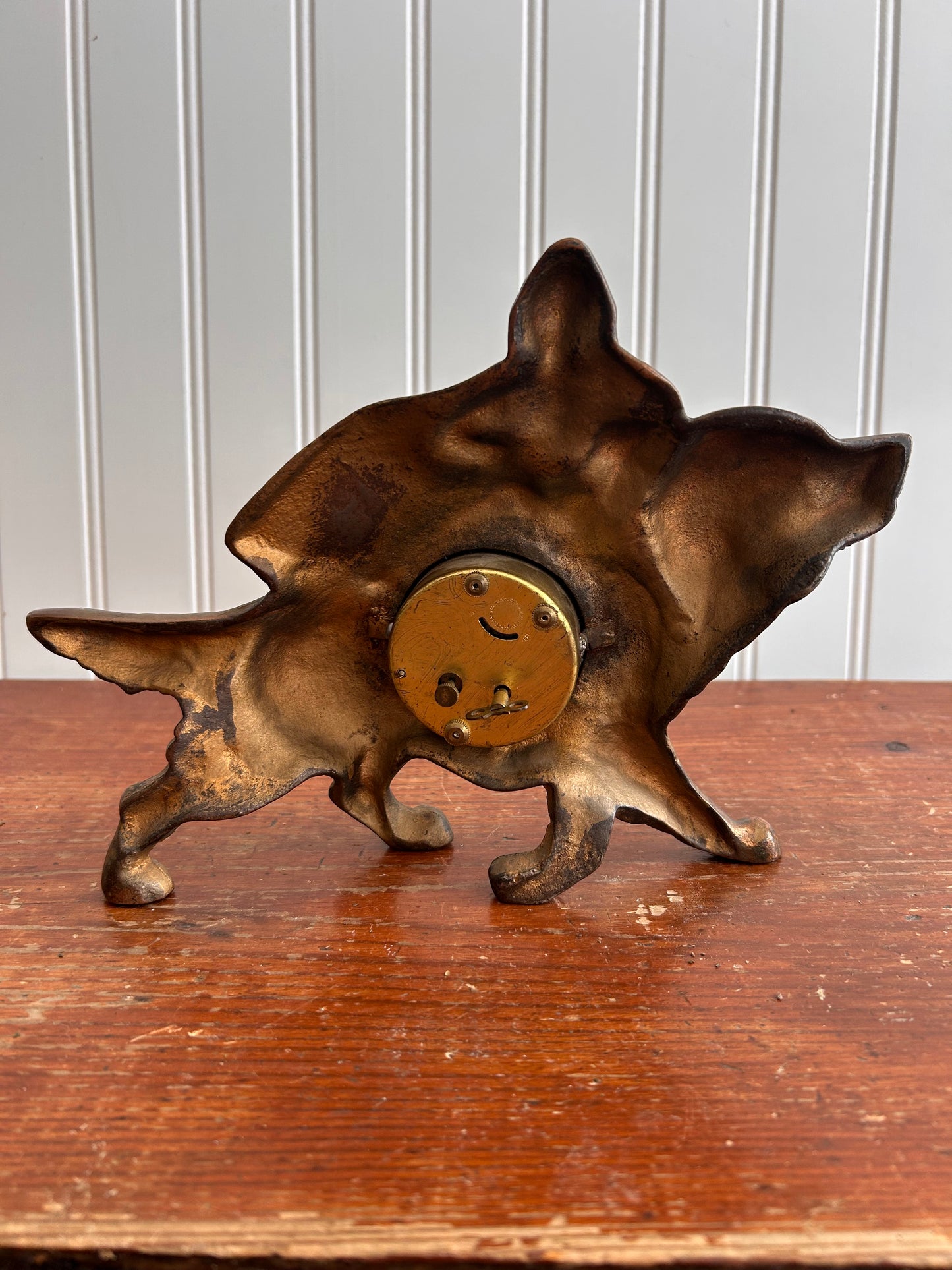 Antique Figural Brass Dog Clock | Wind-Up | Made in USA