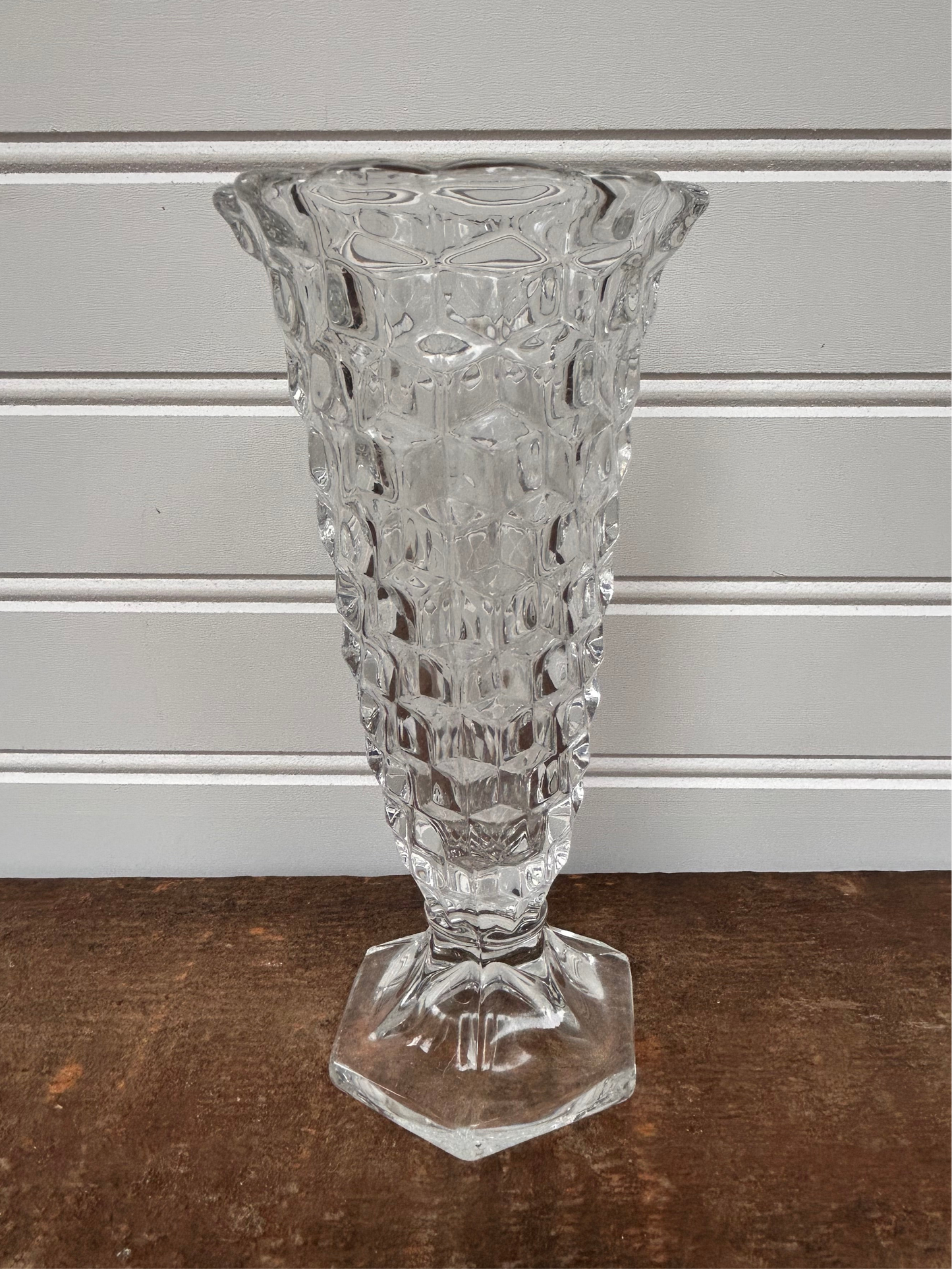 Vintage Astoria Glass Vase | Pressed Glass Floral Vase | 8.25” Tall