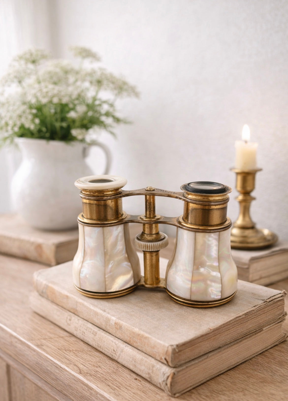 Antique Engraved Opera Glasses – Mother of Pearl & Brass – Dated February 6, 1869 – Victorian Collectible