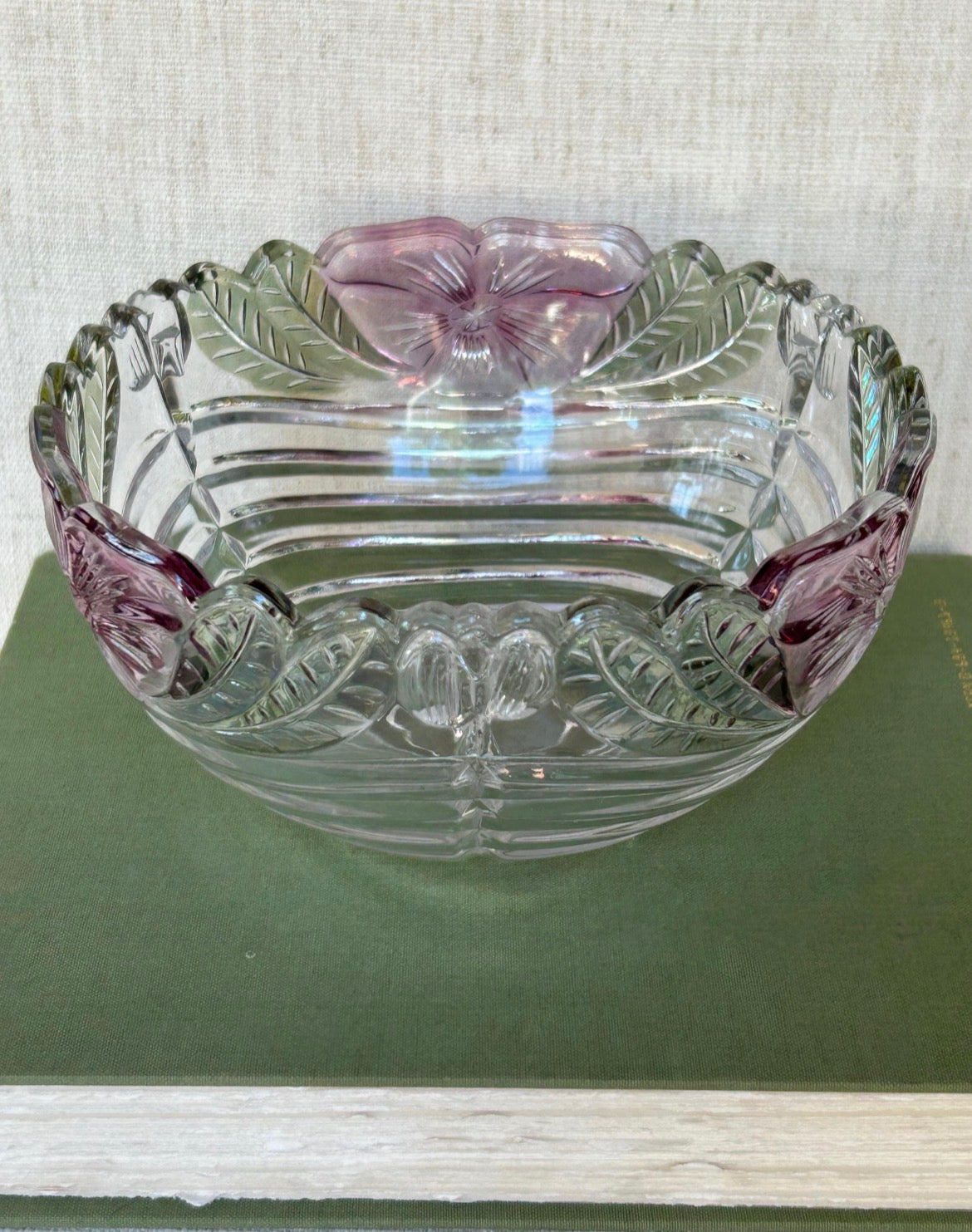 Anna Hütte Rose Petals 24% Lead Crystal Bowl – 8” Iridescent Vintage Glass                                   Only 1 available