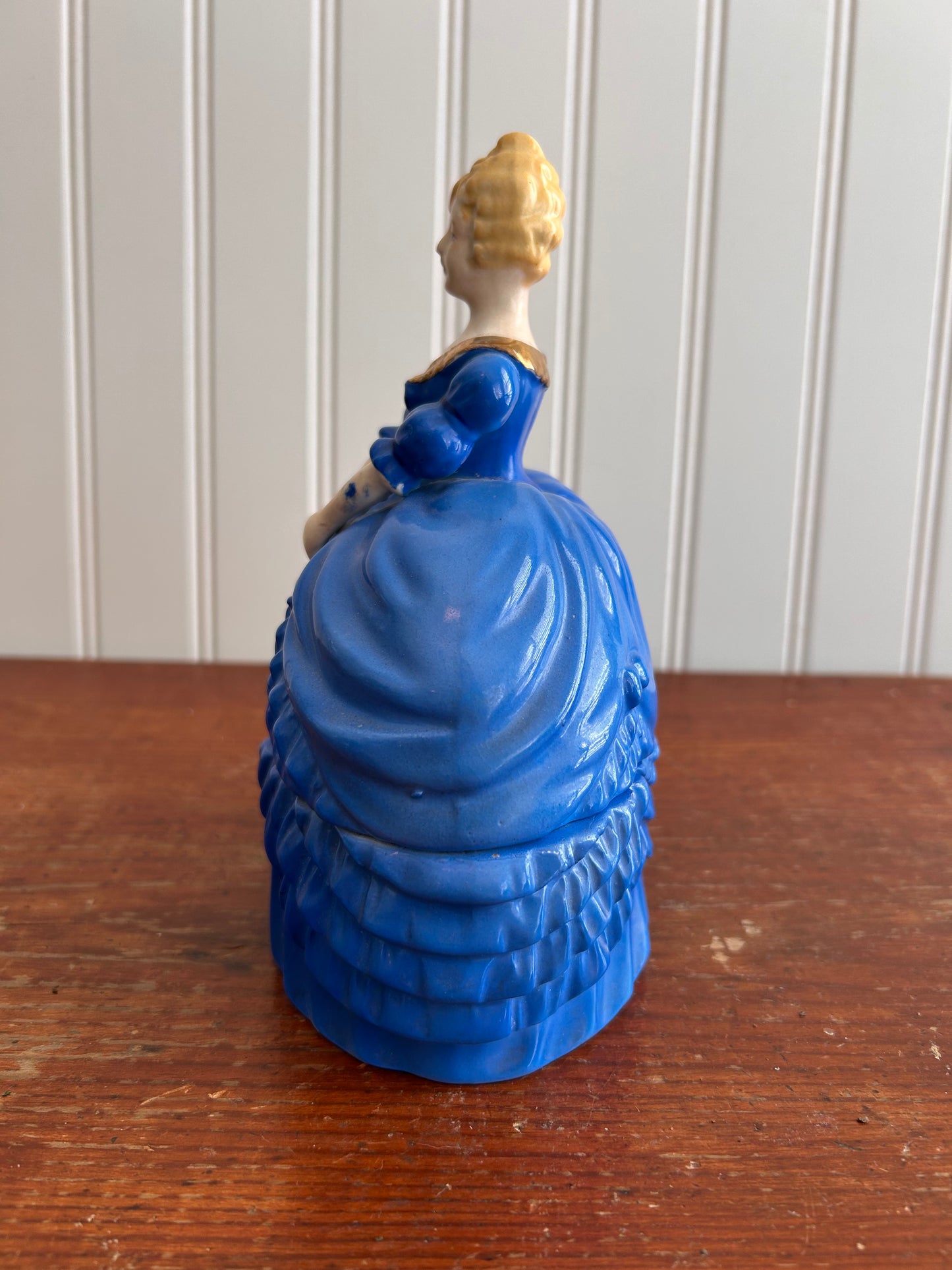 Vintage Blue Porcelain Lady Trinket Box | Made in Japan