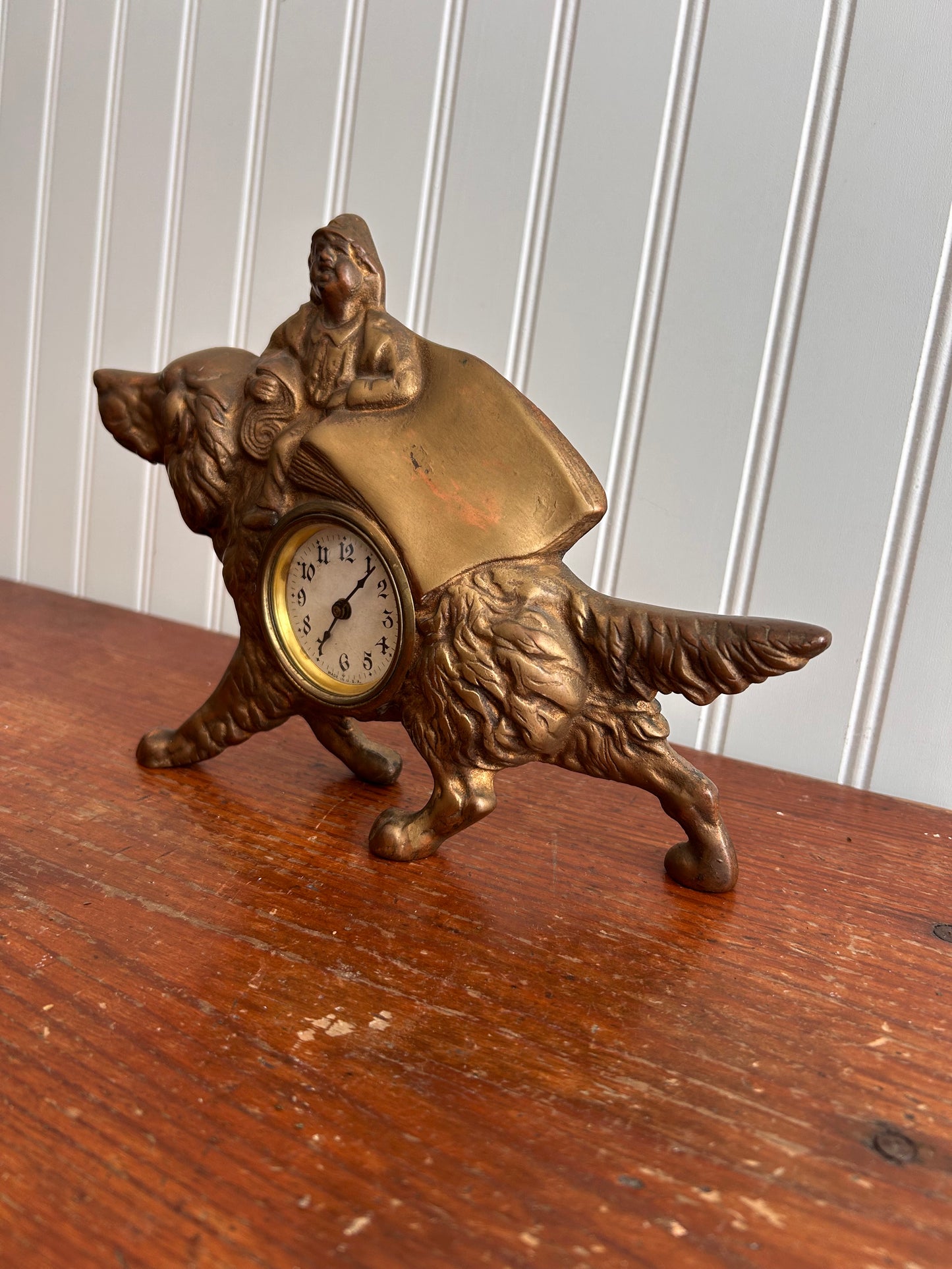 Antique Figural Brass Dog Clock | Wind-Up | Made in USA