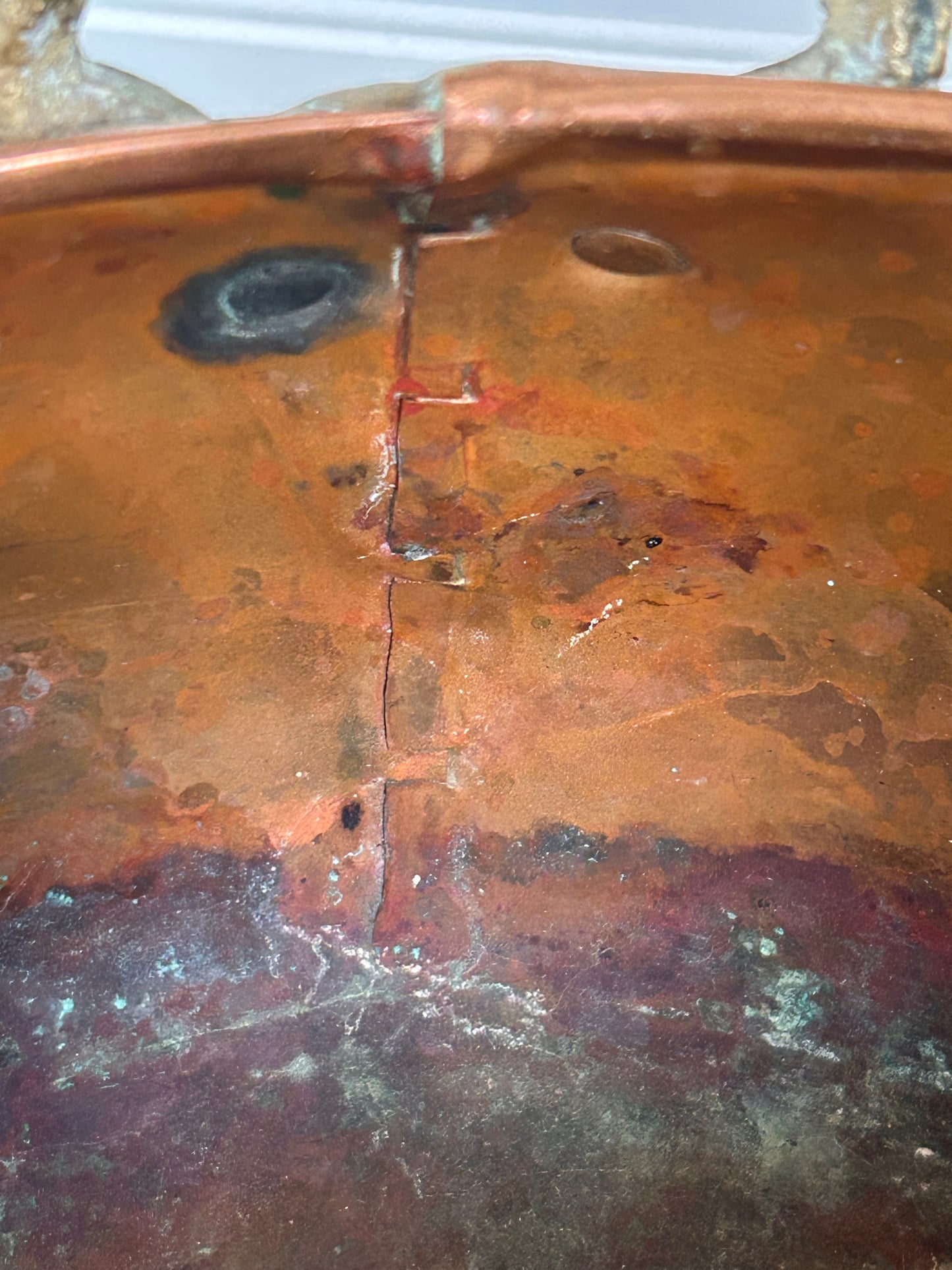 Antique Copper Cachepot with Brass Lion Handles