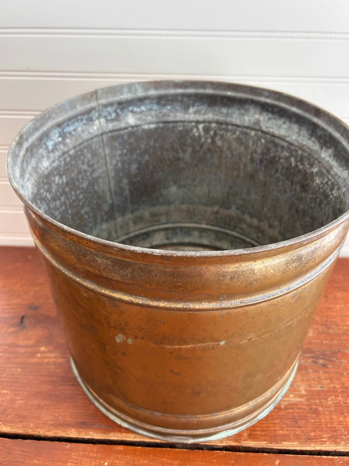 Vintage Brass Planter with Aged Patina – Large Brass Cachepot – Vintage Brass Plant Pot