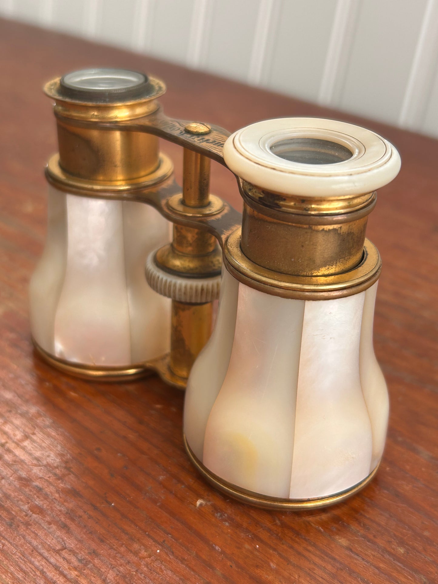 Antique Engraved Opera Glasses – Mother of Pearl & Brass – Dated February 6, 1869 – Victorian Collectible