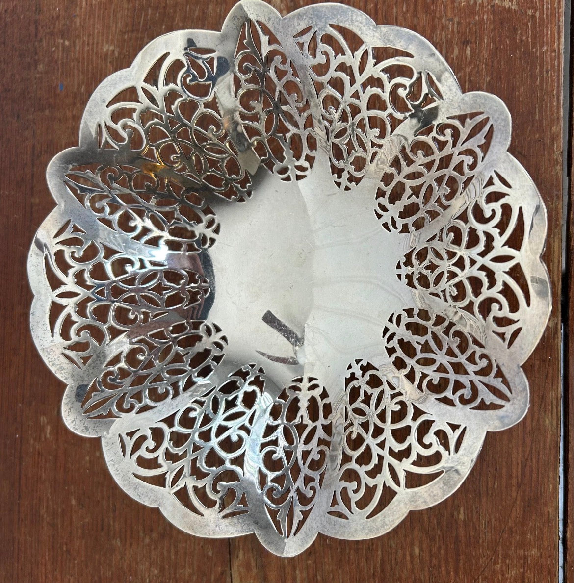 Vintage Silverplate Pierced Love Lace Bowl | Ornate Filigree Vanity Dish
