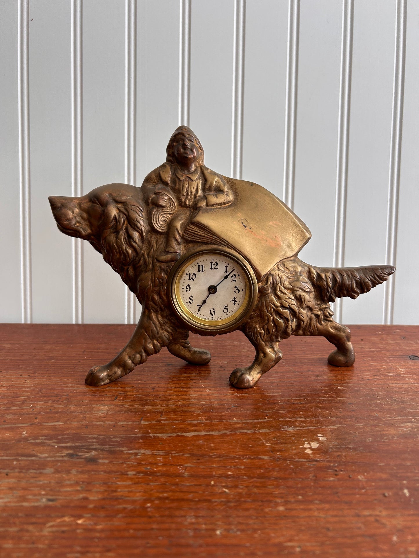Antique Figural Brass Dog Clock | Wind-Up | Made in USA