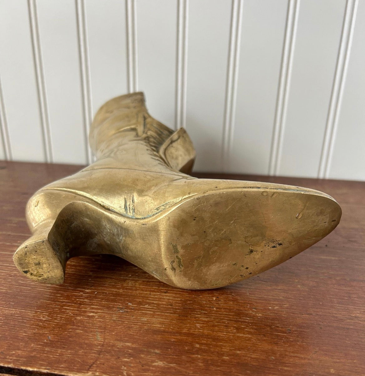 Vintage Solid Brass Victorian Boot Vase | Decorative Sculptural Vessel