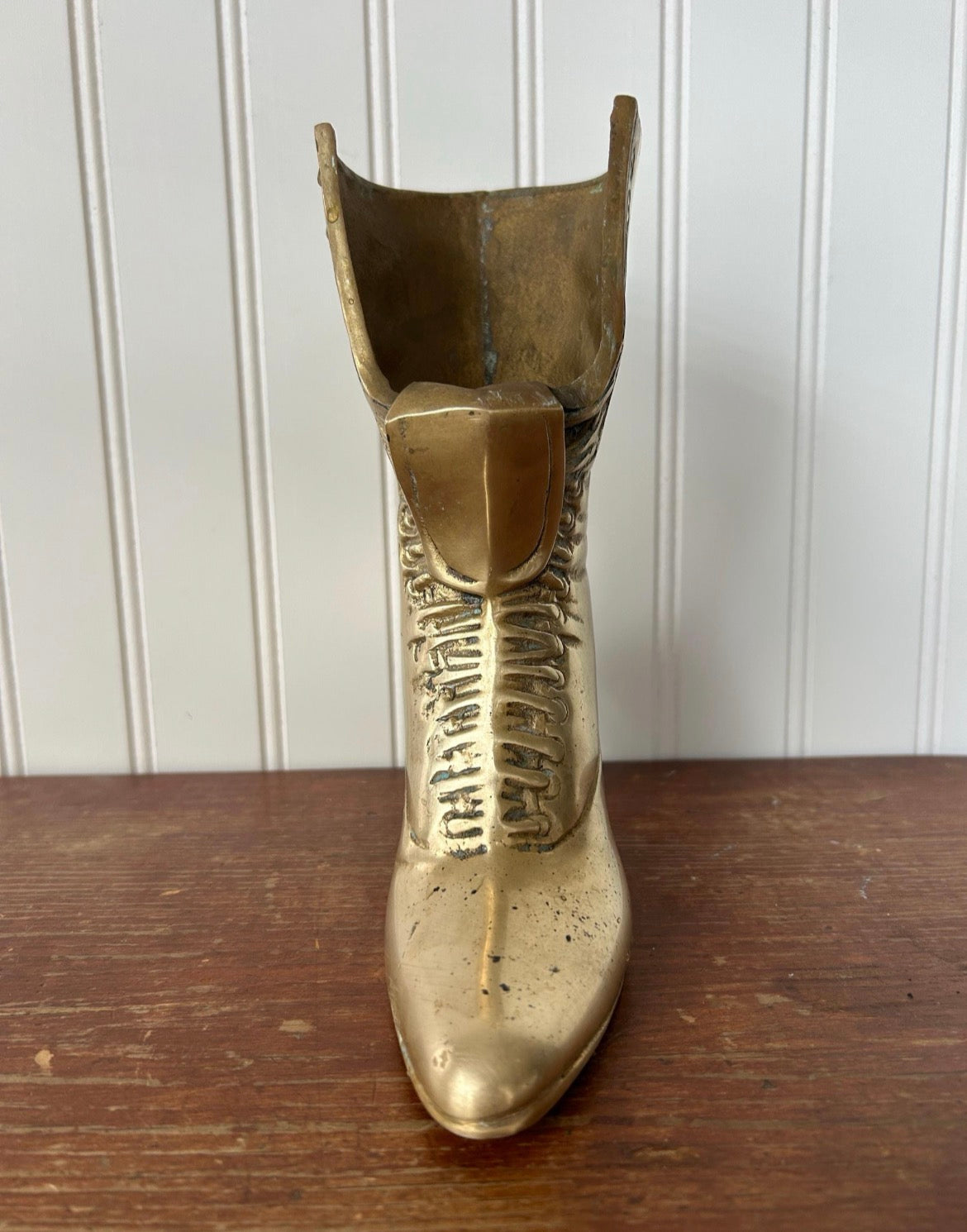 Vintage Solid Brass Victorian Boot Vase | Decorative Sculptural Vessel