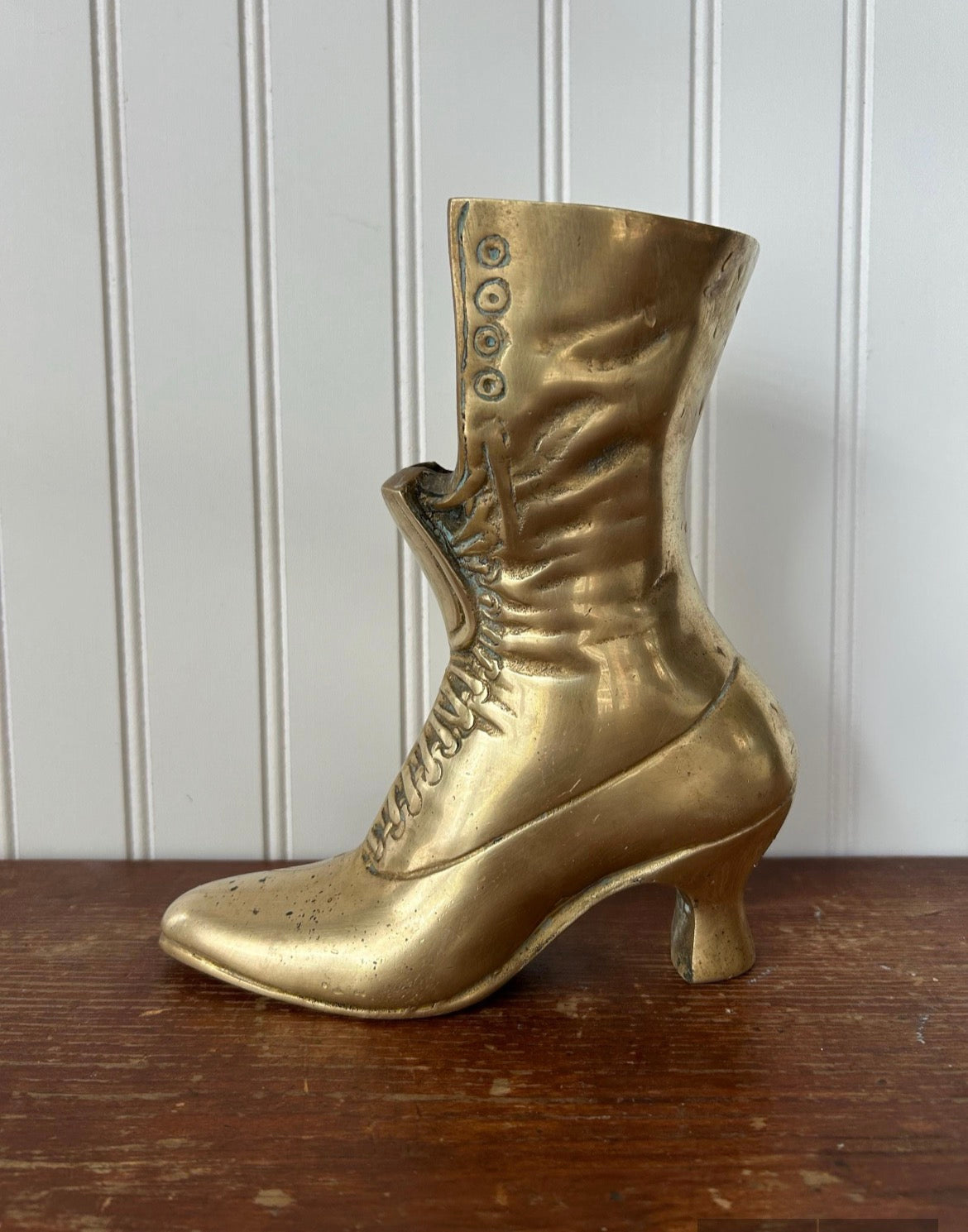 Vintage Solid Brass Victorian Boot Vase | Decorative Sculptural Vessel
