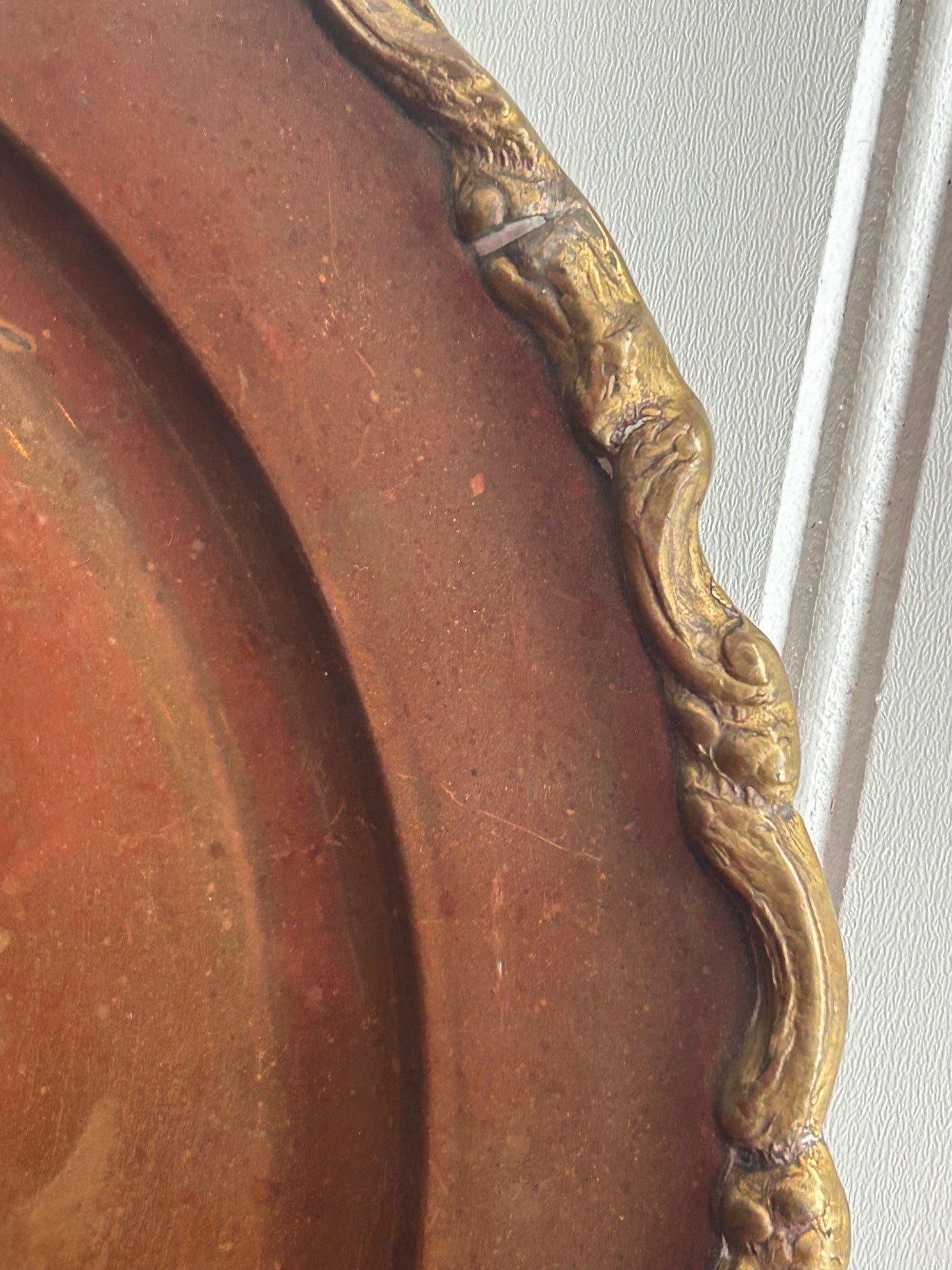Vintage Copper Accent Plate with Ornate Brass Rim – 11”