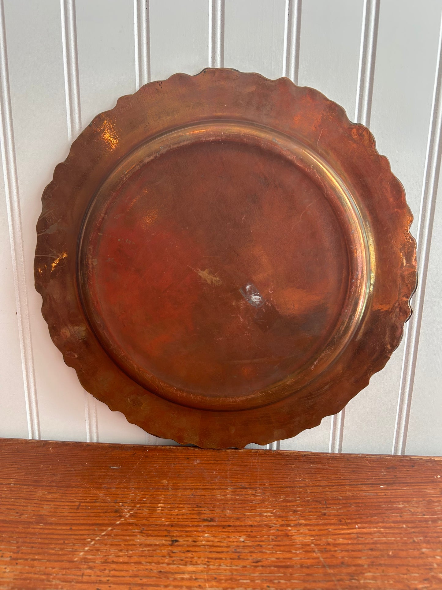 Vintage Copper Accent Plate with Ornate Brass Rim – 11”