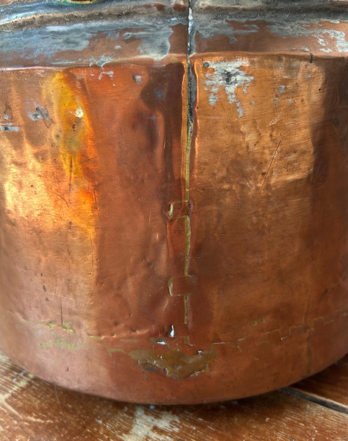 Antique Hand-Forged Copper Cauldron with Iron Handle