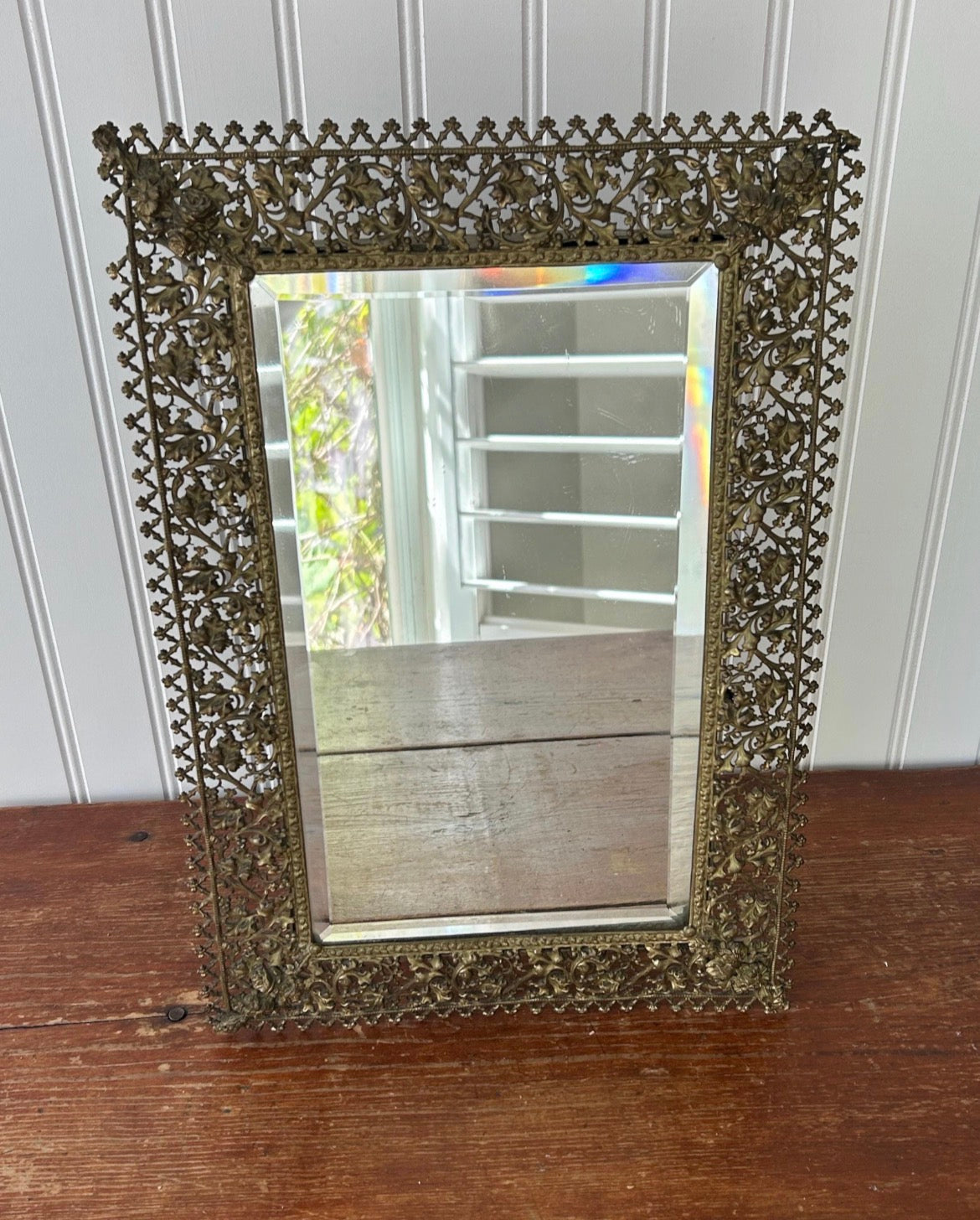 Antique K&S London Brass Filigree Mirror: Edwardian Vanity Decor