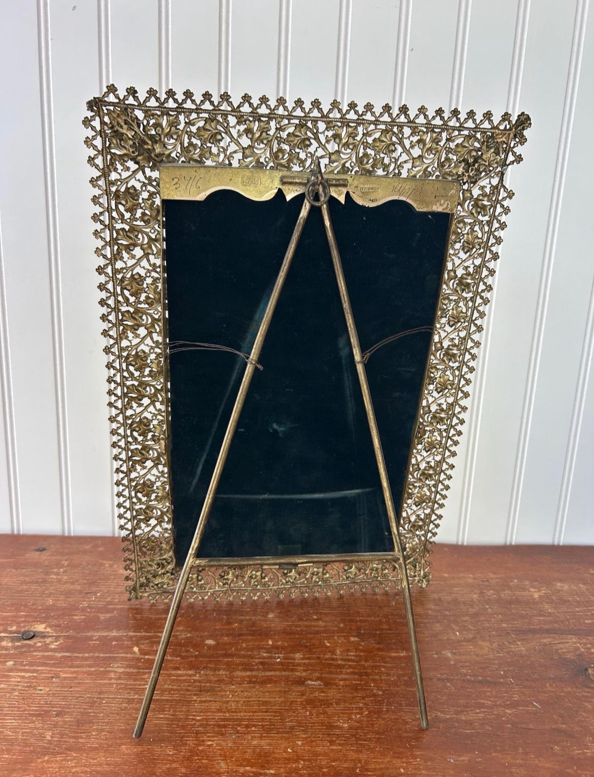 Antique K&S London Brass Filigree Mirror: Edwardian Vanity Decor